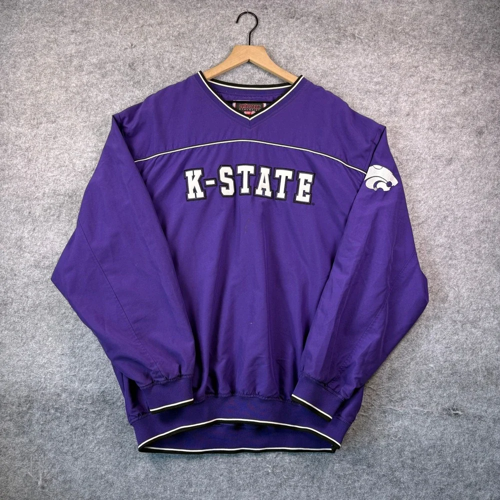 Vintage 90s Colosseum K-State Wildcats Windbreaker Pullover Purple XXL NCAA
